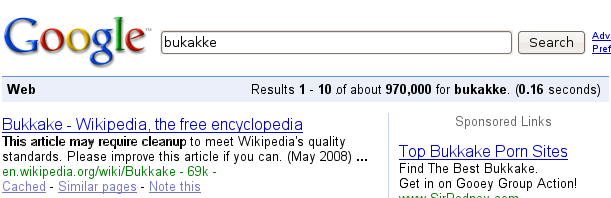 'This article may require cleanup' note from Wikipedia 'bukakke' entry when searching on Google for that term